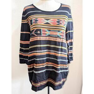 Womens Peruvian Connection 100% Pima Cotton Southwest Aztec Sweater Brown Size L